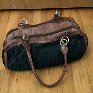 Donald Pliner Large Black Knit Purse with Leather Trim